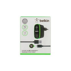 Зарядне устр. Belkin (вх. 220V вих. 2xUSB 5V 2.1A) + кабель USB/Micro-USB для моб. тел. чорний