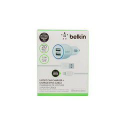 Зарядне устр. автомоб. Belkin (вх.12V вих. 2xUSB 5V 2.1A) + кабель USB/Lightning для моб. тел. біл.