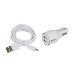 Зарядное устр. автомоб. Belkin (вх.12V вых. 2xUSB 5V 2.1A) + кабель USB/Micro-USB для моб. тел. бел.
