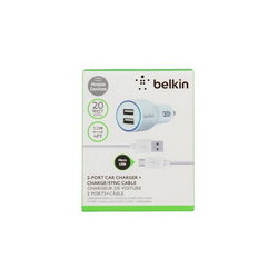 Зарядне устр. автомоб. Belkin (вх.12V вих. 2xUSB 5V 2.1A) + кабель USB/Micro-USB для моб. тел. біл.