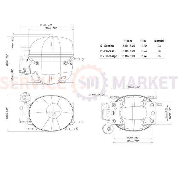 Компрессор для холодил. EMBRACO NE2130Z R134a 313W (с пуск. реле CSIR)