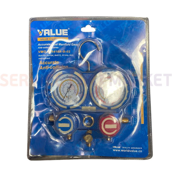 Манометрический коллектор 2- вентильный VMG -2 R410А-B-02 VALUE+шланги 3шт.x900mm(R410 R407 R22 R134
