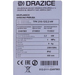 Тен для бойлера з термостатом Drazice 2110053 TPK 210-12 2200W L=440mm фланець 235mm 1 трубка під датчик