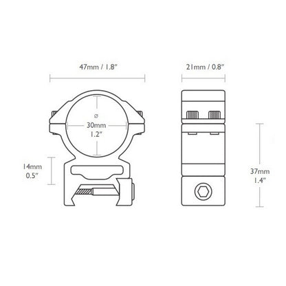 Кольца Hawke Reach Forward 30mm/Weaver/High extension 2" (22127)
