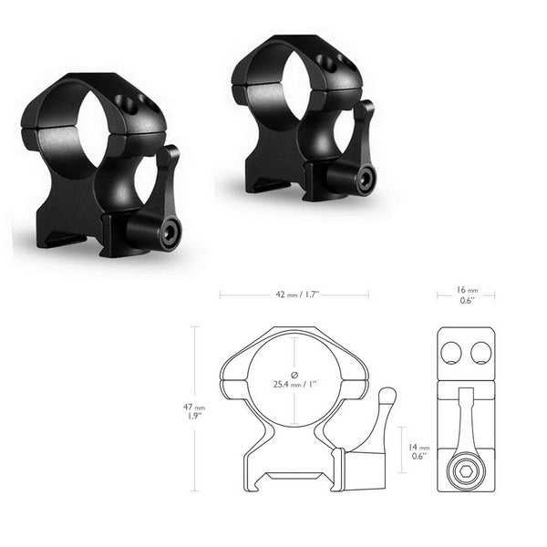 Кольца Hawke Precision Fast Release 1"/Weaver/High (23012)