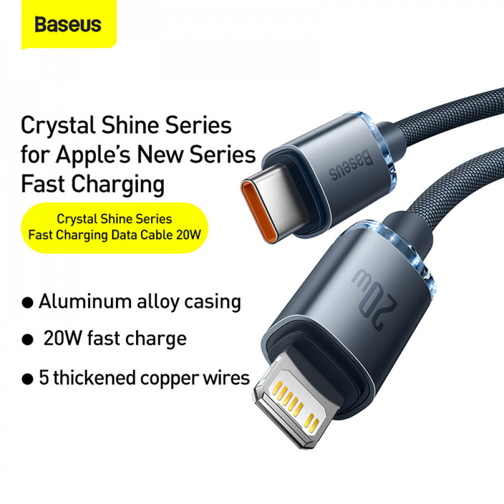 Кабель USB C to Lightning 20W (1.2m) — Baseus (CAJY0002) Crystal Shine Series — CAJY000201 Black