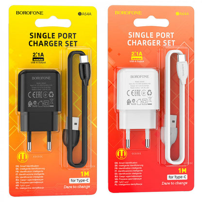 Home Charger | 2.1A | 1U | Lightning Cable (1m) — Borofone BA64A — White