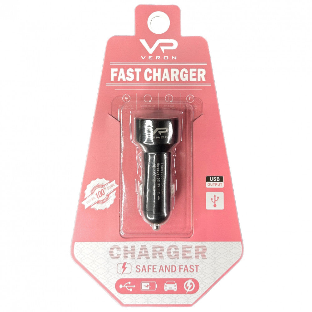 Car Charger | 2.4A | 2U — Veron C-604A with LCD Long