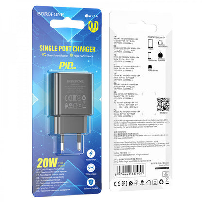 Home Charger | 20W | PD — Borofone BA71A — Black