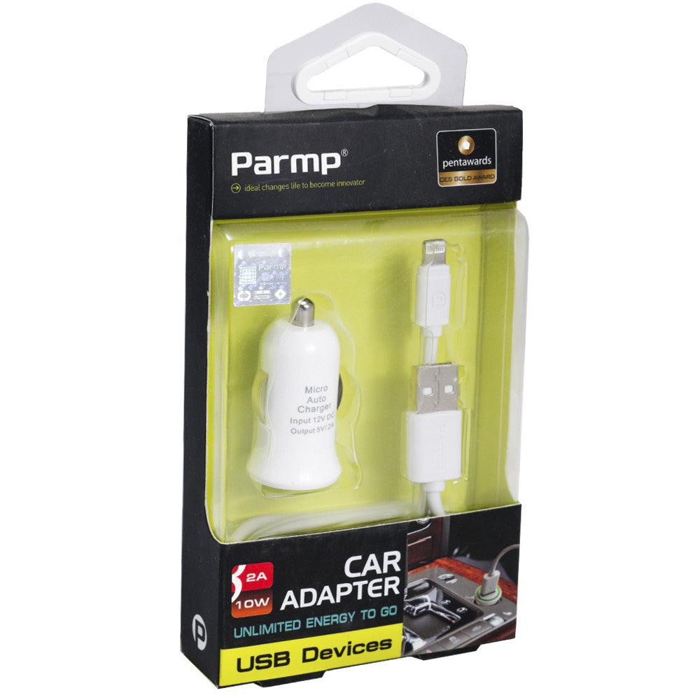 Car Charger | 2.1A | 1U | Cord Cable — Parmp (UCP-05M) White