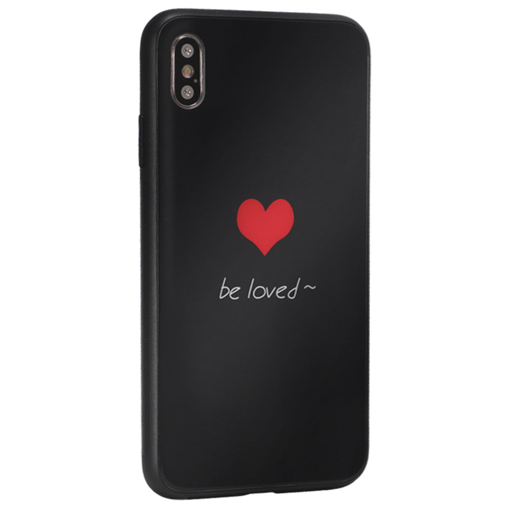 Glass with print TPU Case — iPhone Xs — be loved / Heart black