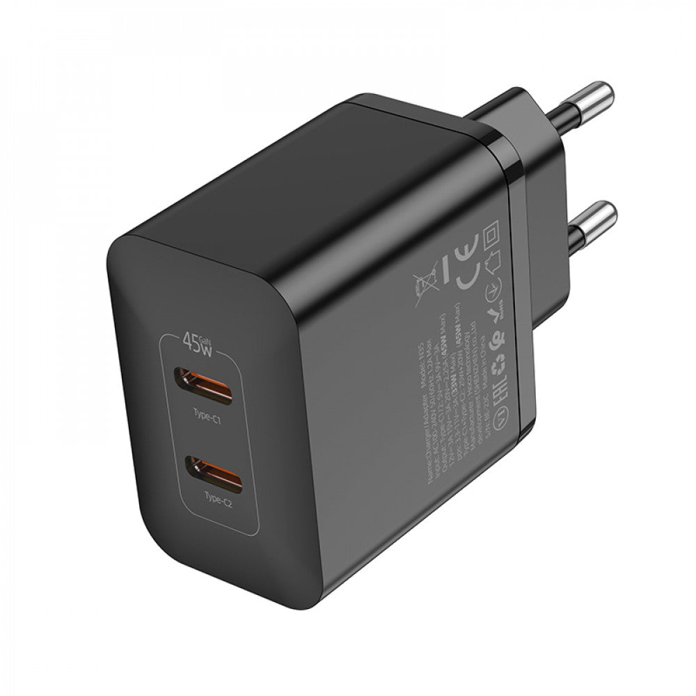 Home Charger | 45W | GaN | 2 PD — Hoco N35 Streamer — black