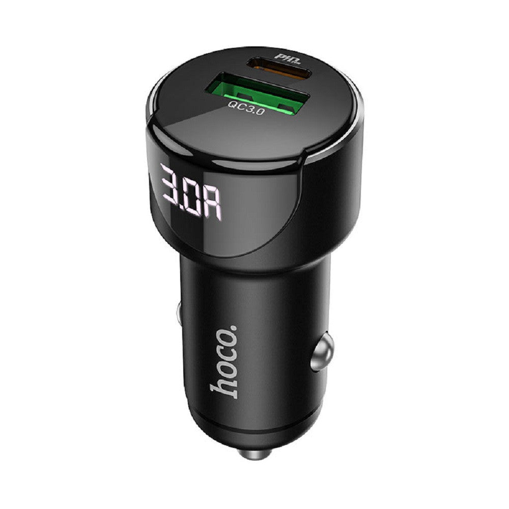 Car Charger | 20W | PD | QC3.0 | Digital Display — Hoco Z42 — Black