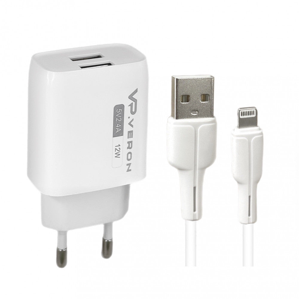 Home Charger | 2.4A | 2U | Lightning Cable (1m) — Veron AC62L