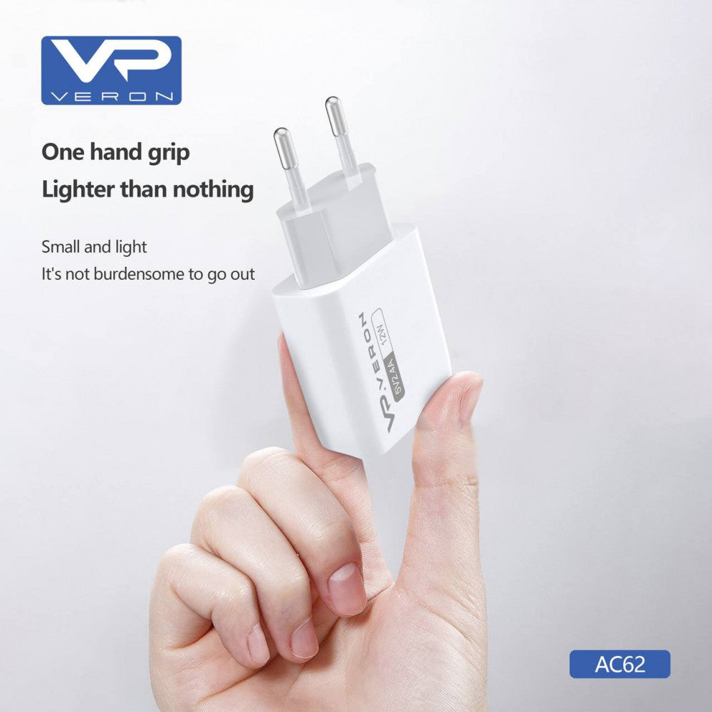 Home Charger | 2.4A | 2U | USB C Cable (1m) — Veron AC62C