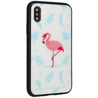 Glass with print TPU Case — iPhone Xs — Blue Flamingo