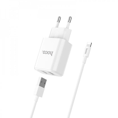 Home Charger | 2.1A | 2U | Lightning Cable (1m) — Hoco C62A White