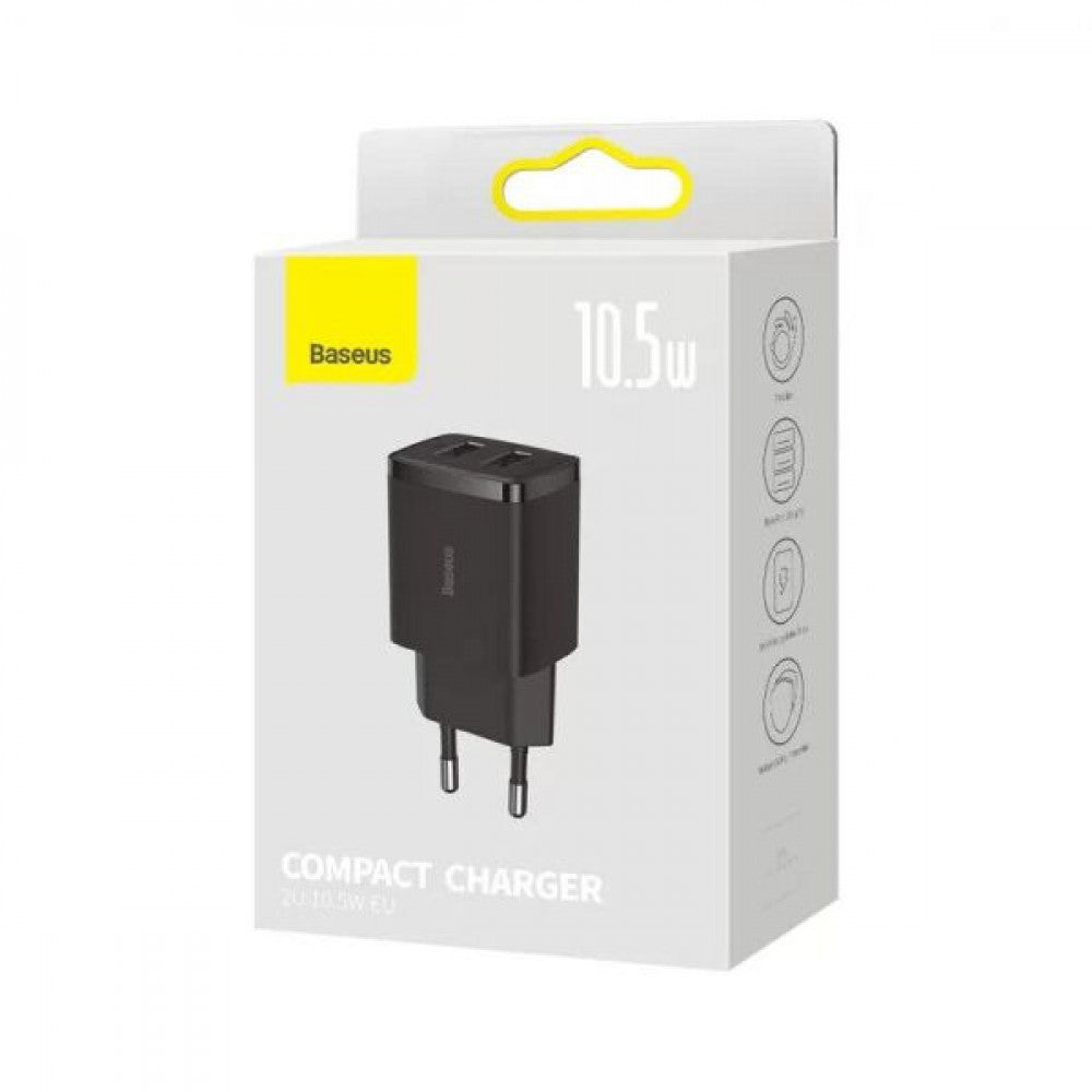 Home Charger | 10.5W | 2U — Baseus (CCXJ010) Compact Charger — CCXJ010201 Black