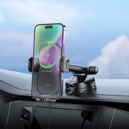 Car Holder — Hoco HW5 Journey wireless fast charging (center console) — Black