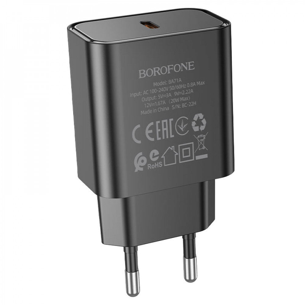 Home Charger | 20W | PD — Borofone BA71A — Black