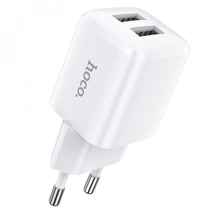 Home Charger | 2.4A | 2U | USB C Cable (1m) — Hoco N8 — White