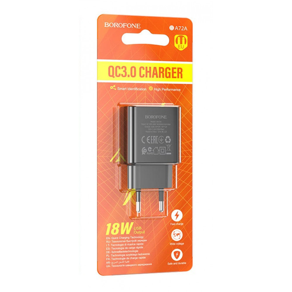 Home Charger | 18W | QC3.0 — Borofone BA72A — Black