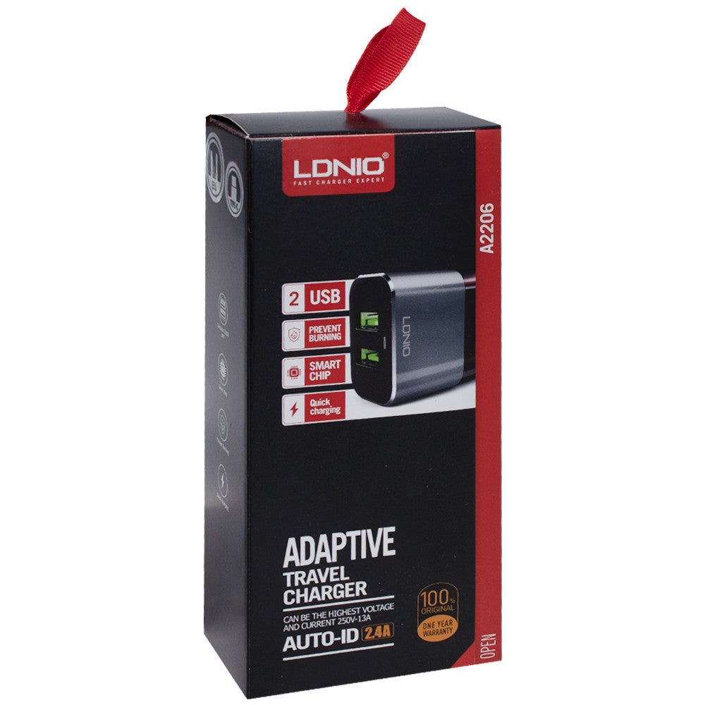 Home Charger | 2.4A | 2U | Micro Cable (1m) — Ldnio A2206Q Silver