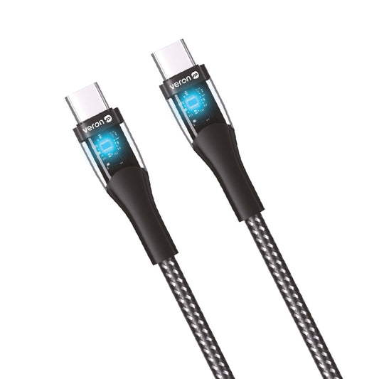 Кабель USB C to C 60W (1.2m) — Veron CC01 Nylon LED — Black