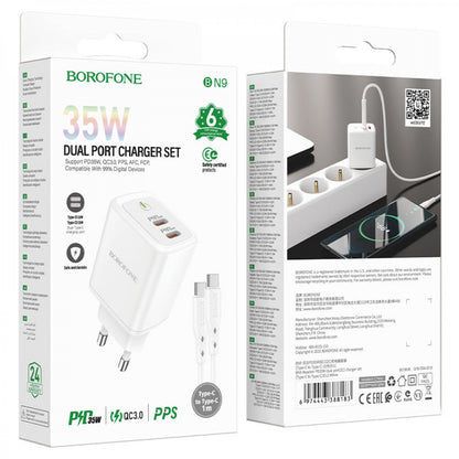 Home Charger | 35W | 2 PD3.0 | C to Lightning Cable (1m) — Borofone BN9 — White