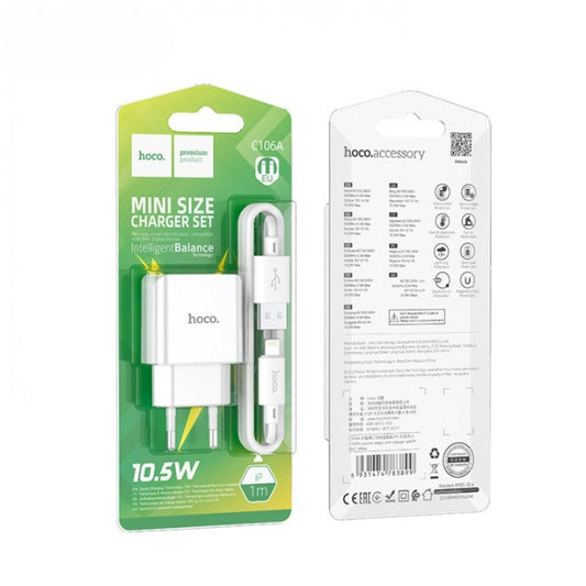 Home Charger | 10.5W | QC3.0 | USB C Cable (1m) — Hoco C106A — White