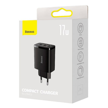 Home Charger | 17W | 3U — Baseus (CCXJ020) Compact Charger — CCXJ020101 Black