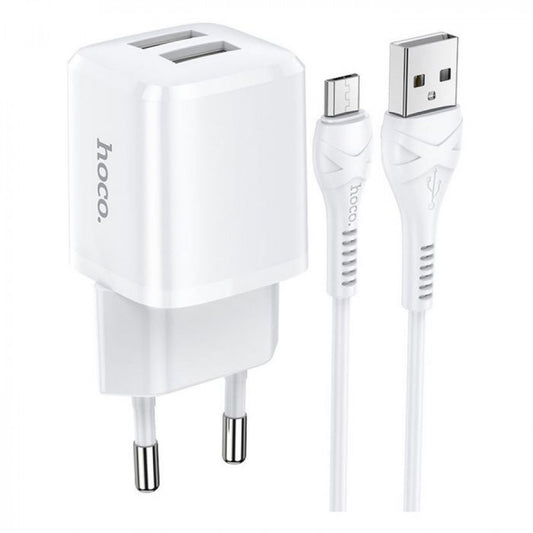 Home Charger | 2.4A | 2U | Micro Cable (1m) — Hoco N8 — White