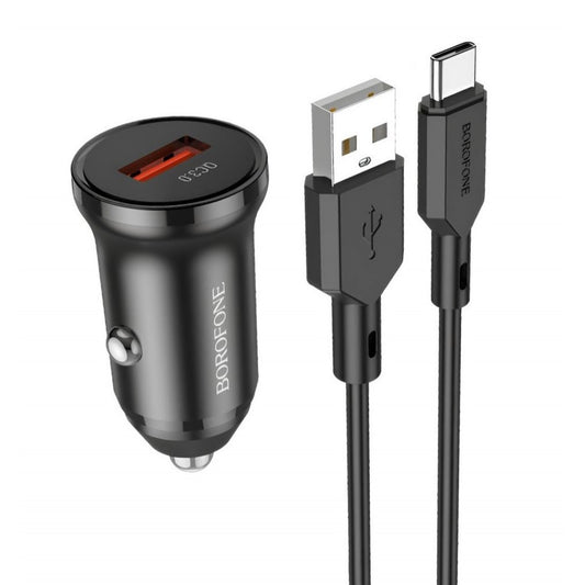 Car Charger | 18W | QC3.0 | USB C Cable (1m) — Borofone BZ18 — Black