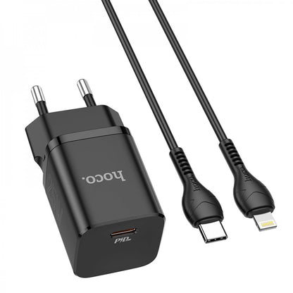 Home Charger | 25W | PD3.0 | C to Lightning Cable (1m) — Hoco N19 — Black