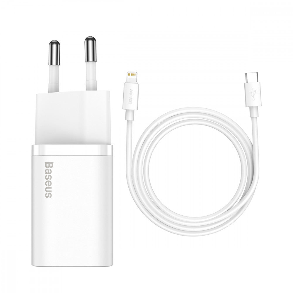 Home Charger | 20W | 1C | C to Lightning Cable (1m) — Baseus (TZCCSUP-B) Super Si Quick Charger — TZCCSUP-B02 White