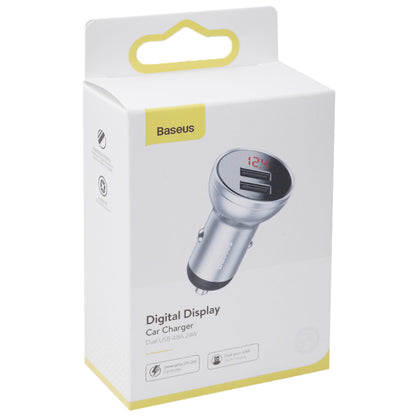 Car Charger | 24W | 2U | Digital Display — Baseus (CCBX-0S) Silver — CCBX-0S Silver