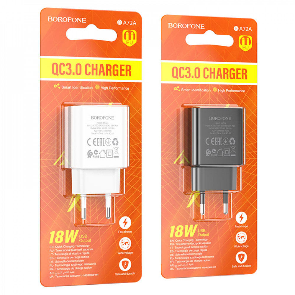 Home Charger | 18W | QC3.0 — Borofone BA72A — Black