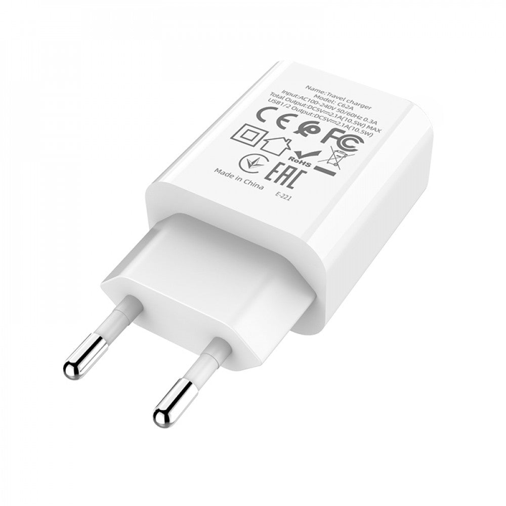 Home Charger | 2.1A | 2U — Hoco C62A White