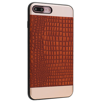 Top & Bottom Metal Leather Cover Case — iPhone 7 Plus ; 8 Plus — Brown