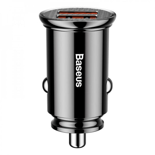 Car Charger | 30W | 2U — Baseus (CCALL-YD01) Circular Plastic A+A Dual QC3.0 Quick Black