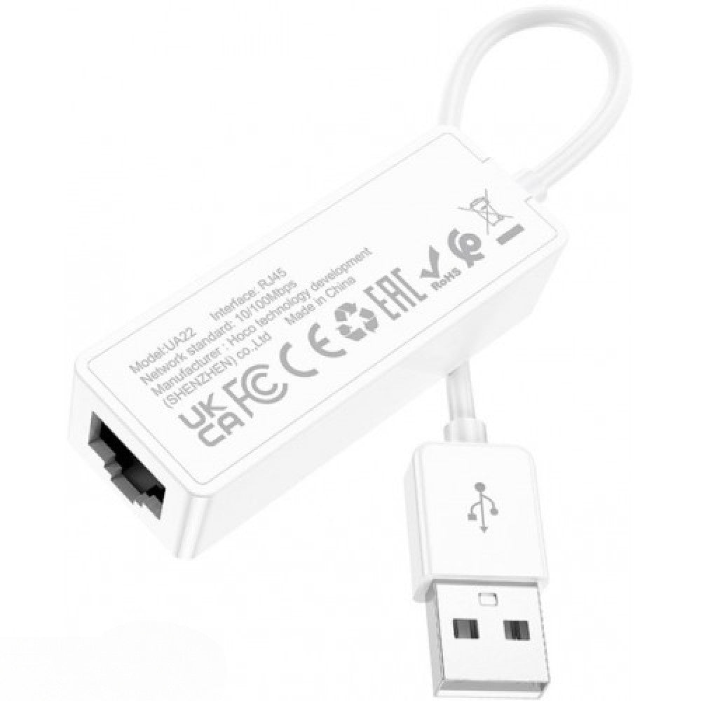 USB Ethernet Adapter 100 Mbps — Hoco UA22 Acquire — White