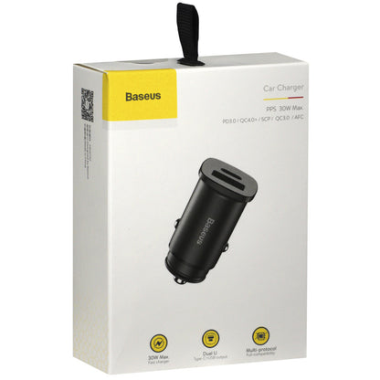 Car Charger | 30W | 1U | 1C — Baseus (CCALL-AS01) Square metal — CCALL-AS01 Black