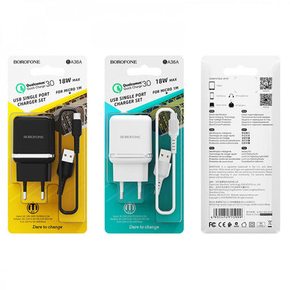 Home Charger | 18W | QC3.0 | Micro Cable (1m) — Borofone BA36A — Black