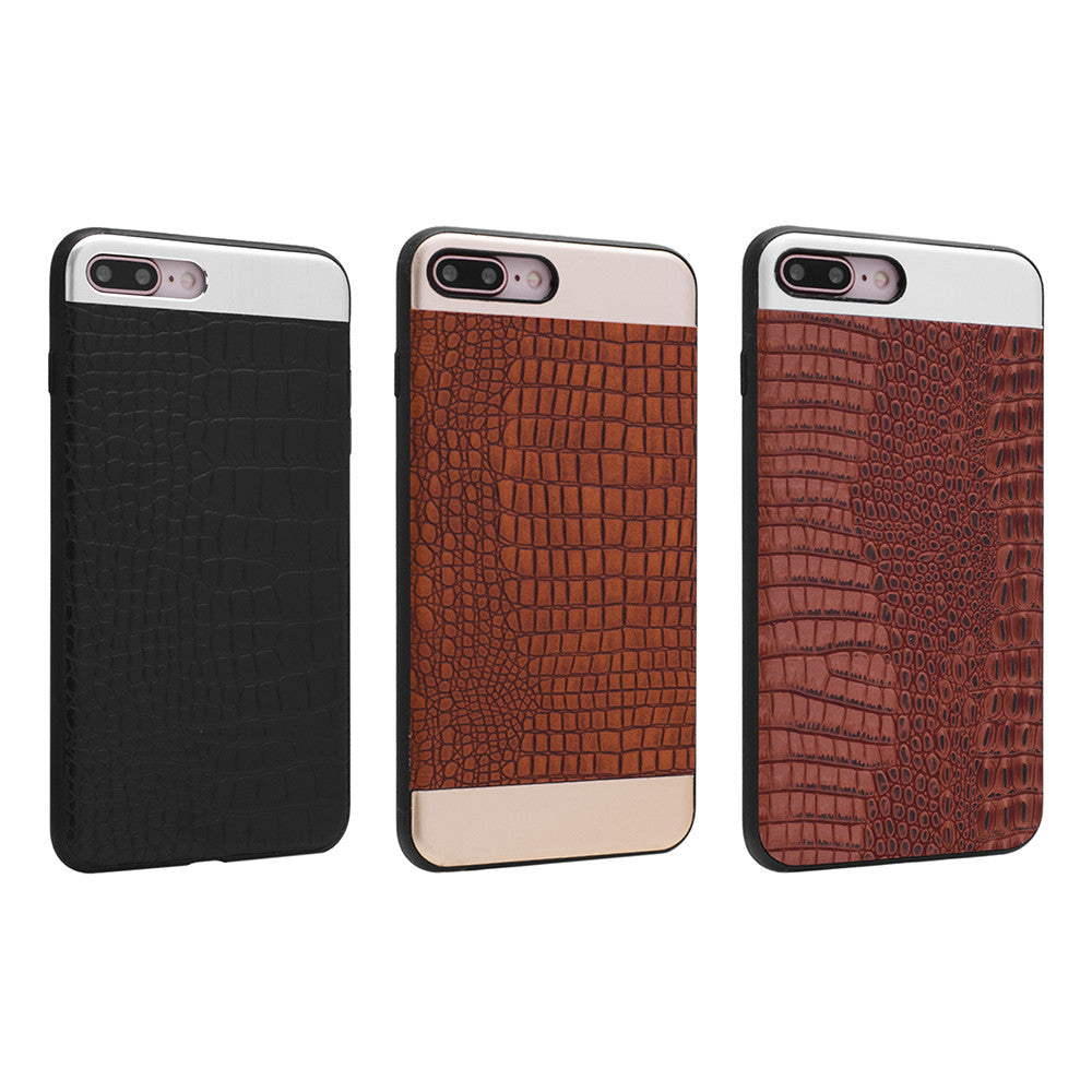 Top & Bottom Metal Leather Cover Case — iPhone 7 ; 8 — Brown