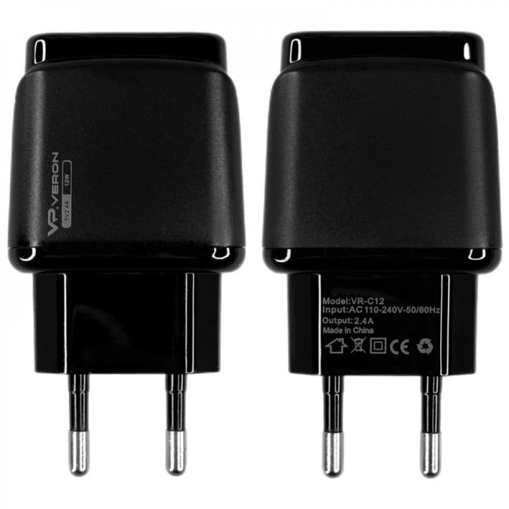 Home Charger | 2.4A | 2U — Veron VR-C12 — Black