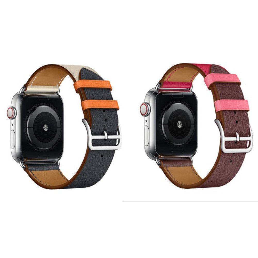 Ремінець Leather Series Hermes — Apple Watch 38 mm | 40 mm | 41 mm — Rose Red/Brown