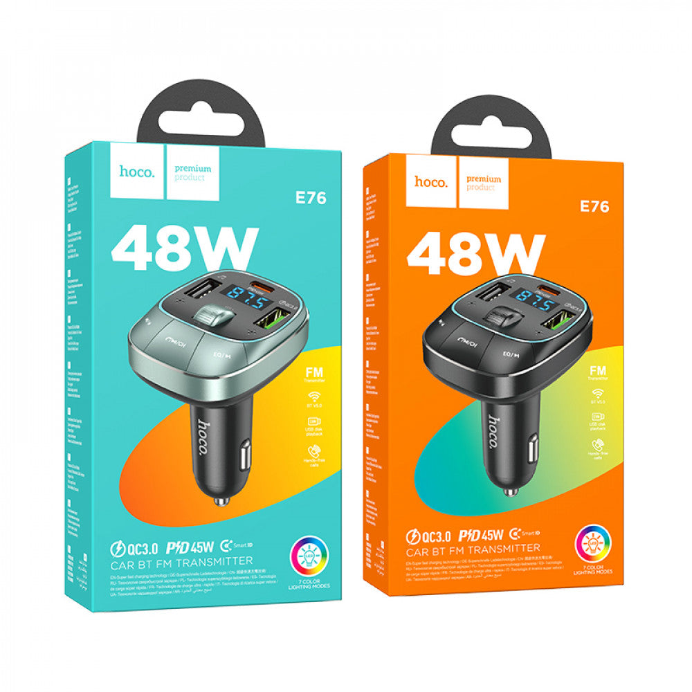 FM Transmitter — Hoco E76 Pole PD45W+QC3.0 — obsidian black