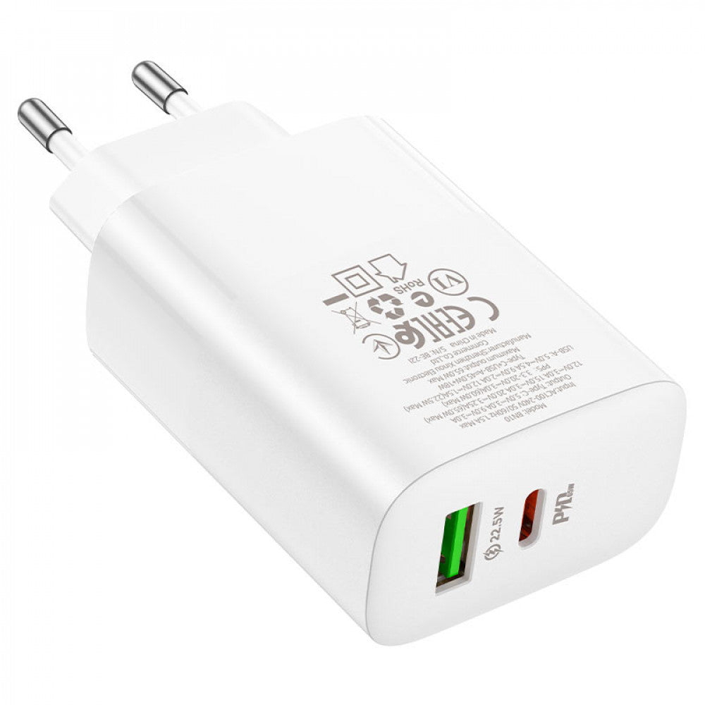 Home Charger | 65W | PD | QC3.0 | C to C Cable (1m) — Borofone BN10 — White