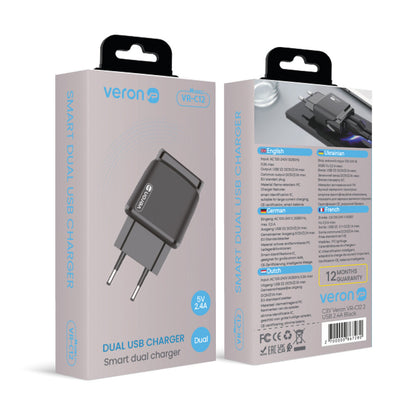 Home Charger | 2.4A | 2U — Veron VR-C12 — Black