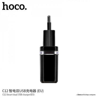 Home Charger | 2.4A | 2U | Lightning Cable (1m) — Hoco C12 Black